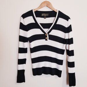 Lauren Jeans Company – Preppy Black and White Stripe Ribbed Sweater – Sz PL